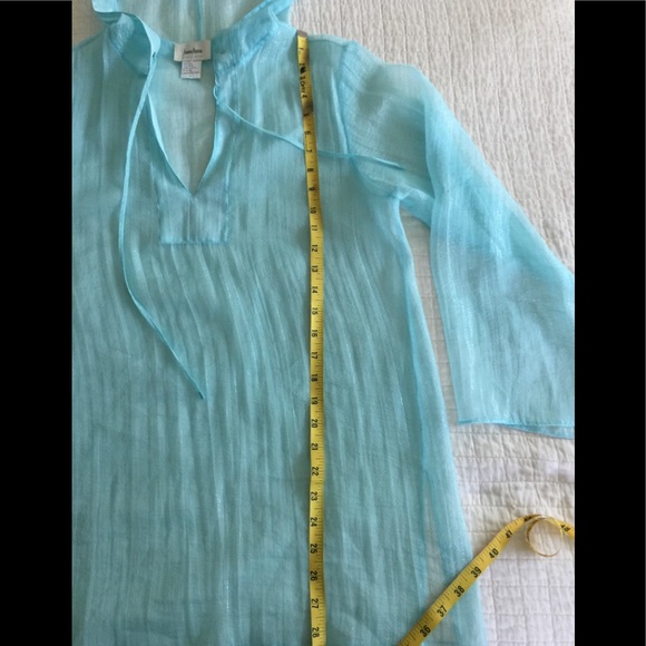 NWOT Neiman Marcus Exclusive silk turquoise hoodie - Picture 5 of 8